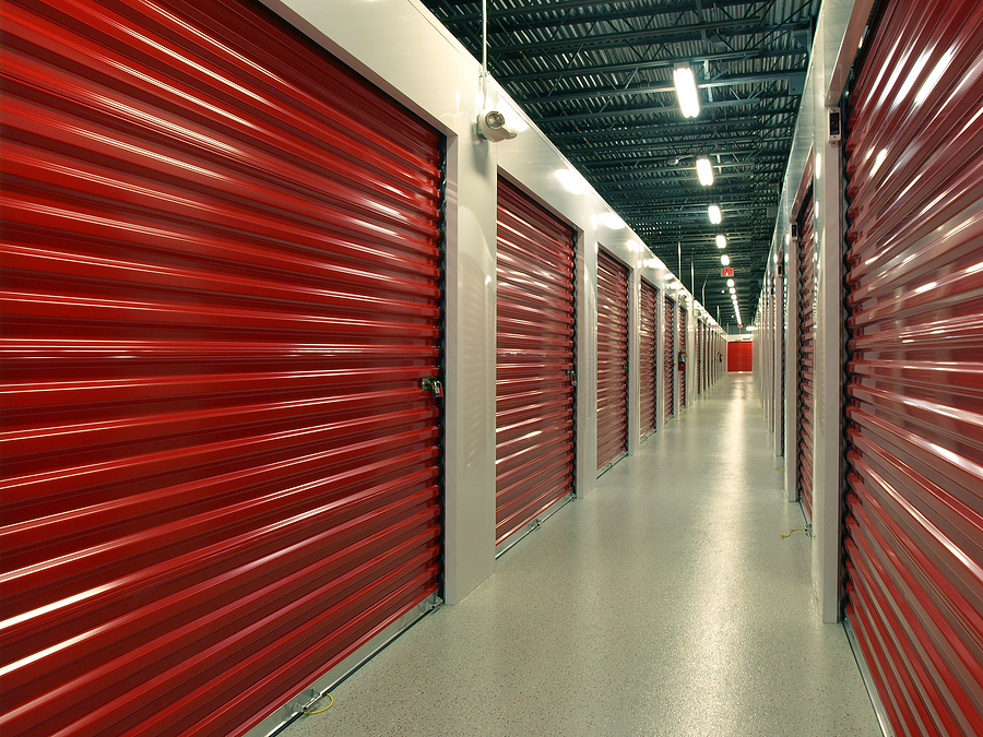 Red door Storage Units with hallway perspective